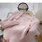 Wool sweater slim fit short small square neck double row button top  6603
