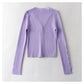 Cardigan en tricot à col en V, simple boutonnage, taille haute, nombril ouvert 7385