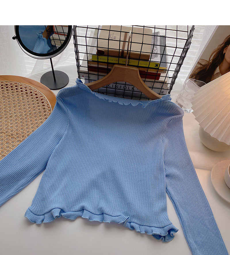 T-shirt long sleeve fungus edge V-neck design, slim fit  6508