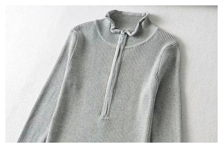 Slim Fingerless long sleeve solid color sweater top  7298