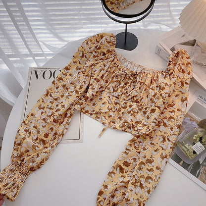 French Vintage Floral square collar collarbone shirt  6300