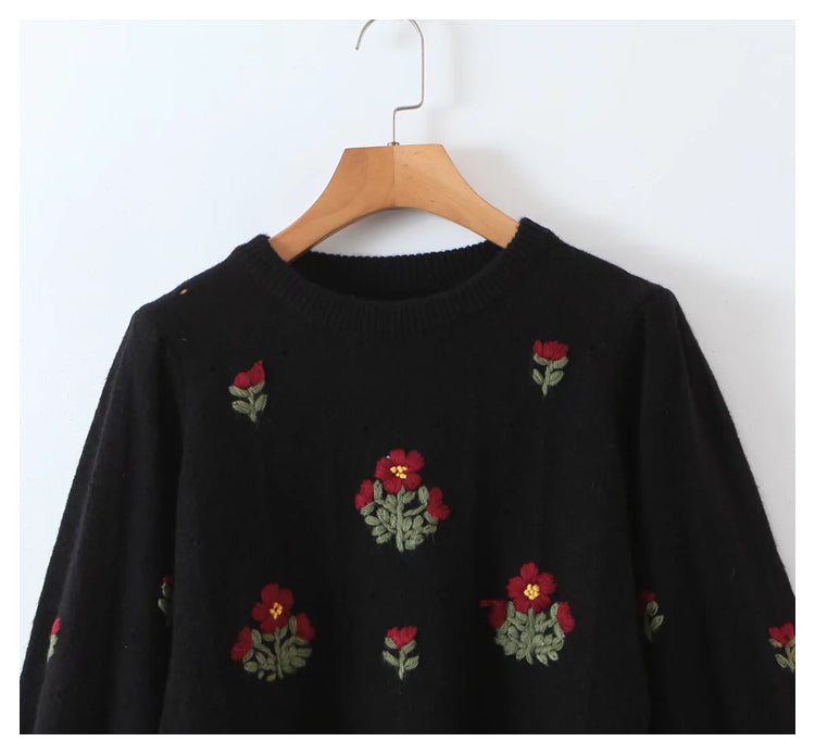 Nouveau pull col rond brodé fleur de vent paresseux 7435