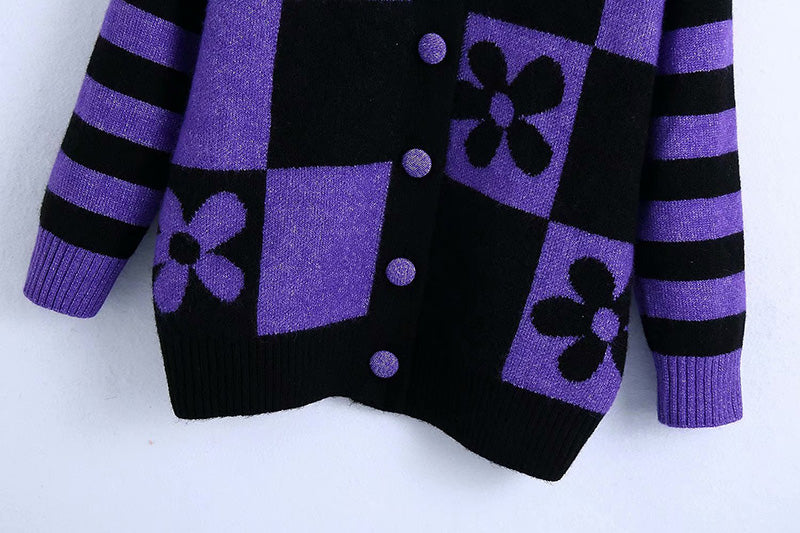 New French Vintage flower jacquard sweater knitted coat  7352