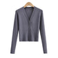 V-neck knitted cardigan slim single breasted short sweater coat  7451