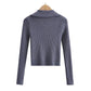 V-neck knitted cardigan slim and navel exposed short solid color sweater coat  7452