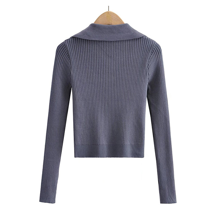 V-neck knitted cardigan slim and navel exposed short solid color sweater coat  7452