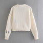 French sweet V-Neck long sleeve flower jacquard sweater knitted coat  7355