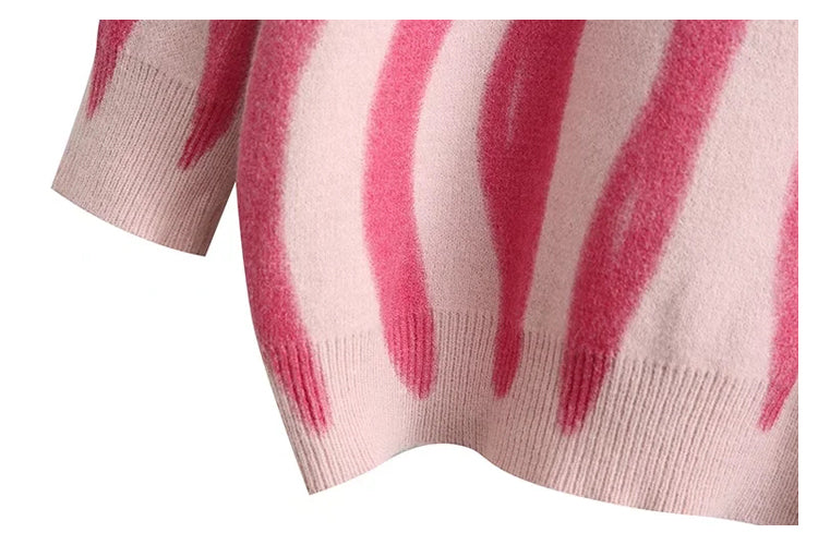 Lockerer, langärmliger Pullover im Retro-Stil mit unregelmäßigen Streifen und Rundhalsausschnitt 7359