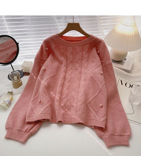 Pull vintage torsadé de couleur unie, petit et frais, 5916