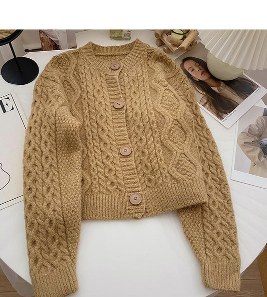 Pull col rond simple boutonnage torsadé vintage 6114