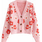 V-neck button flower jacquard loose thin knitted cardigan top  7276