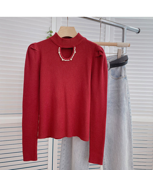 Pull ras du cou vintage à perles clouées 6613