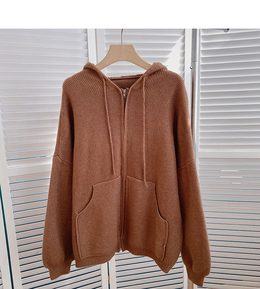 Nouveau haut à capuche ample de couleur unie simple et décontracté coréen 6036