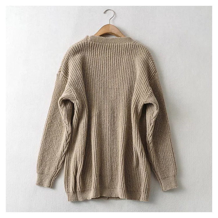 Lazy wind loose casual single breasted sweater cardigan coat  7434