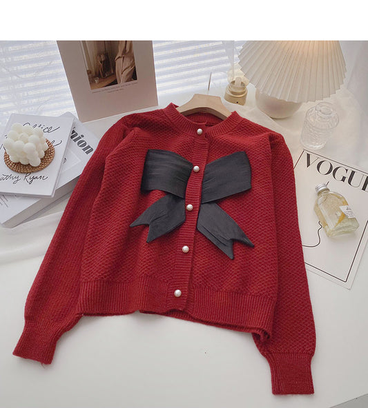 Pull ras du cou avec nœud vintage français cousu 5929