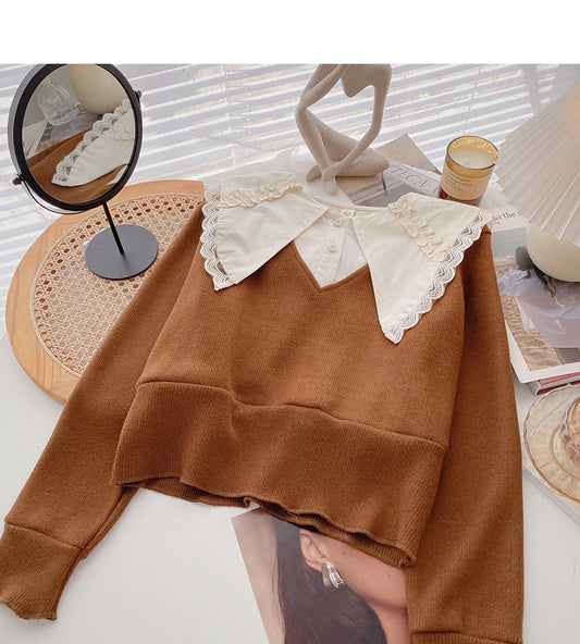 Pull court rétro cousu à col bébé Design sense 6696