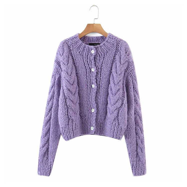 New lazy style round neck single breasted twist sweater  7321