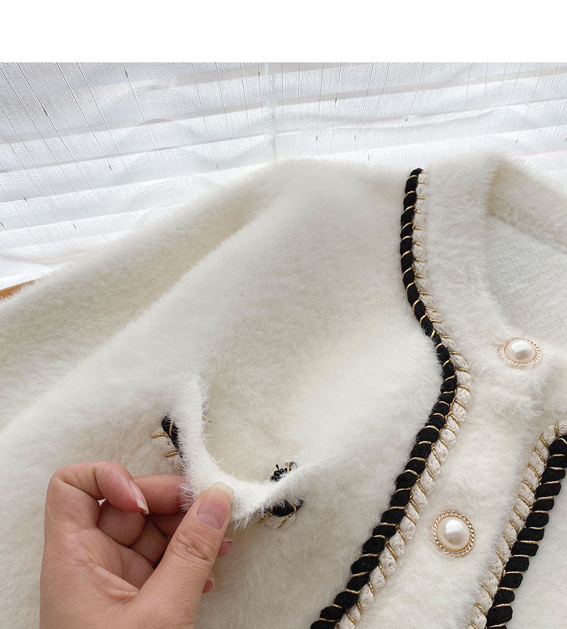 Small fragrance twist color matching long sleeve loose top  6096