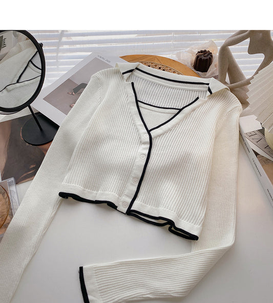 Pull à manches longues à revers personnalisé au design slim 6604