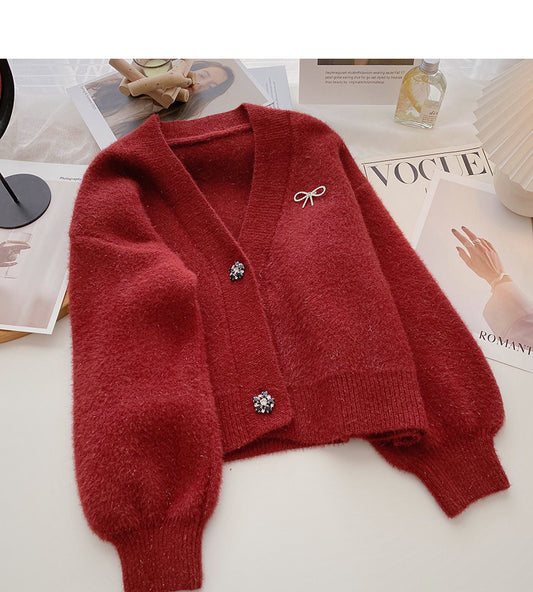 Manteau pull uni vintage à manches lanternes 6187
