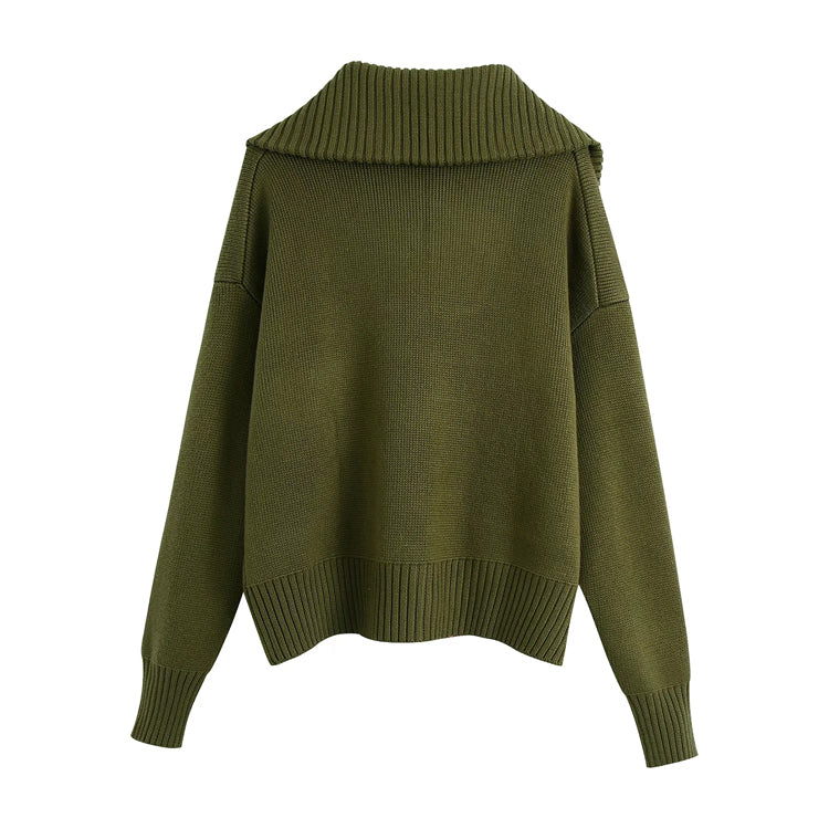 New double pocket loose stand collar sweater  7436