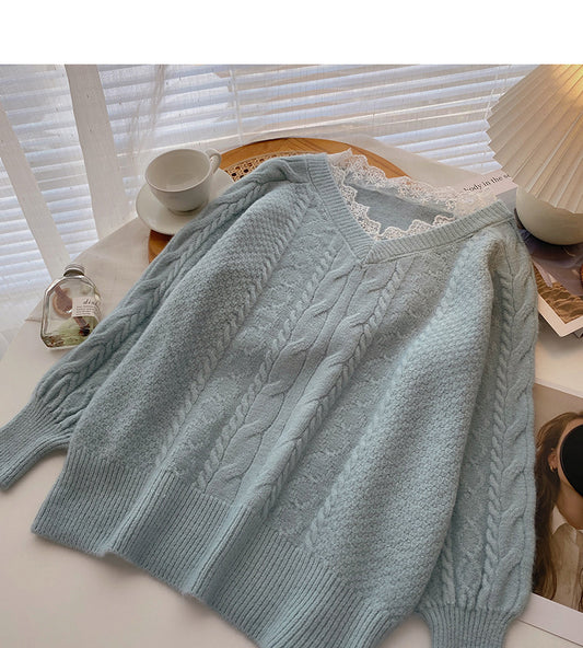Nouveau pull torsadé à manches longues au design ample coréen 5956