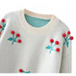 Three dimensional flower round neck Pullover knitted sweater lazy loose top  7388