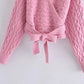 Fashion V-neck eight strand knitted sweater bandage knitted coat  7178