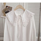 Solid long sleeved shirt with baby collar lace tie top  6432
