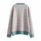 Cardigan tricoté français xiaoxiangfeng col en V pull ample à carreaux 7361