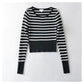 U-neck striped long sleeve slim bottomed sweater for women  7340