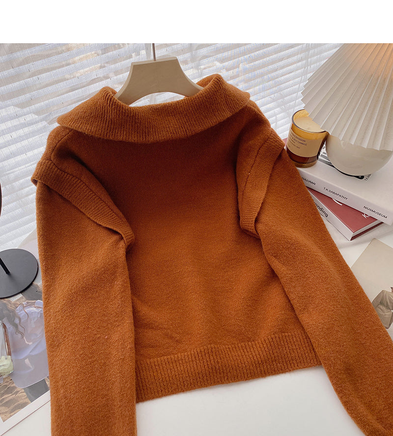 Lazy niche design Half Zip Lapel long sleeve loose top  6116