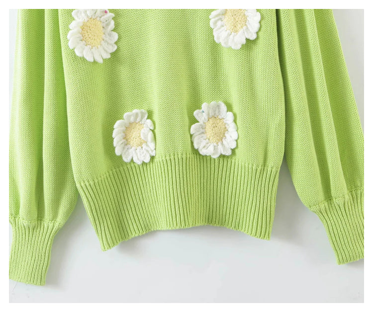 Three dimensional sunflower Pullover loose knitted sweater  7299