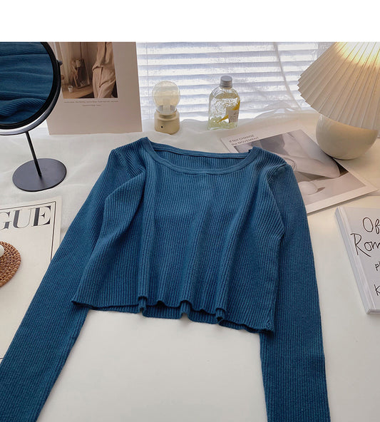 Pull basique de couleur unie pour femme, haut à manches longues et bas de chemise 6638