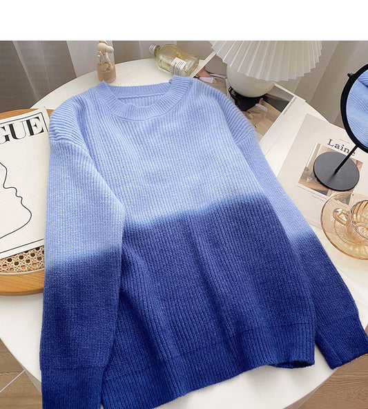 Pull à manches longues en tricot dégradé personnalisé au design de niche, haut ample 6111