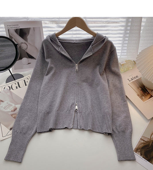 Cardigan tricoté à manches longues et capuche 6658