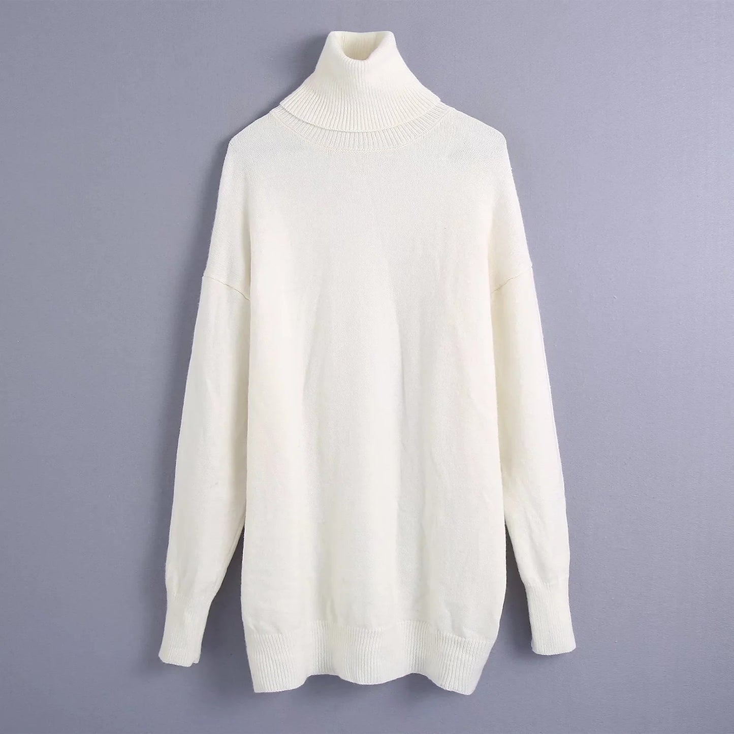 New solid color versatile loose stand collar sweater  7390