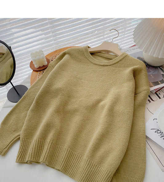 Nouveau pull coréen simple à manches longues et haut ample 5948