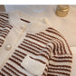 Design sense Vintage pearl button stripe long sleeve slim loose top  5873