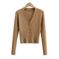 V-neck knitted cardigan slim single breasted short sweater coat  7451