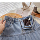 Denim high waist A-line pleated skirt shows thin skirt  5623