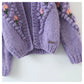 Three dimensional flower hook woven lantern sleeve cardigan sweater coat  7320