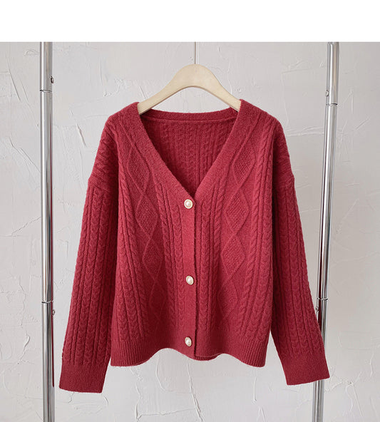 Cardigan vintage à simple boutonnage et col en V 6179