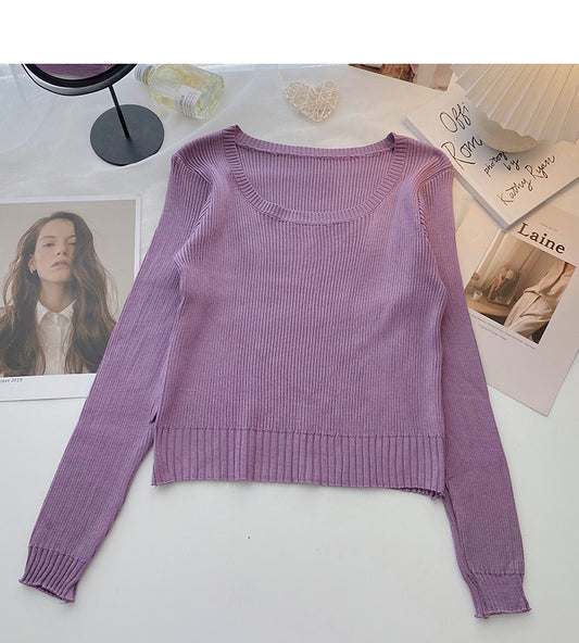 Haut en tricot slim à manches longues et bas court 6659