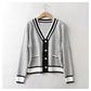 Xiaoxiangfeng V-neck pearl button loose knit cardigan coat  7460