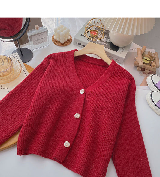 Manteau pull col V en soie brillante vintage 6081