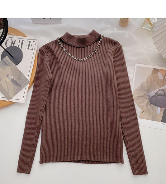 Haut à manches longues et col montant en tricot avec chaîne Design Sense 6689