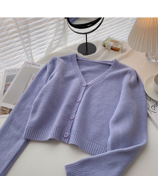 Haut court à taille haute et col en V polyvalent de style coréen 5894