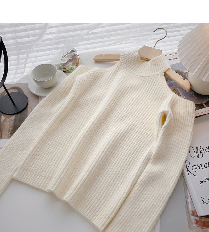 Women's slim off shoulder long sleeve sweater design  5946