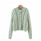 New lazy style round neck single breasted twist sweater  7380